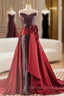 Burgundy Tulle Sequins Strapless Prom Dress