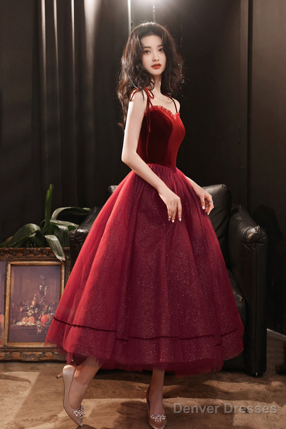 Burgundy Tulle Short A Line Prom Dress Party Dress Main image