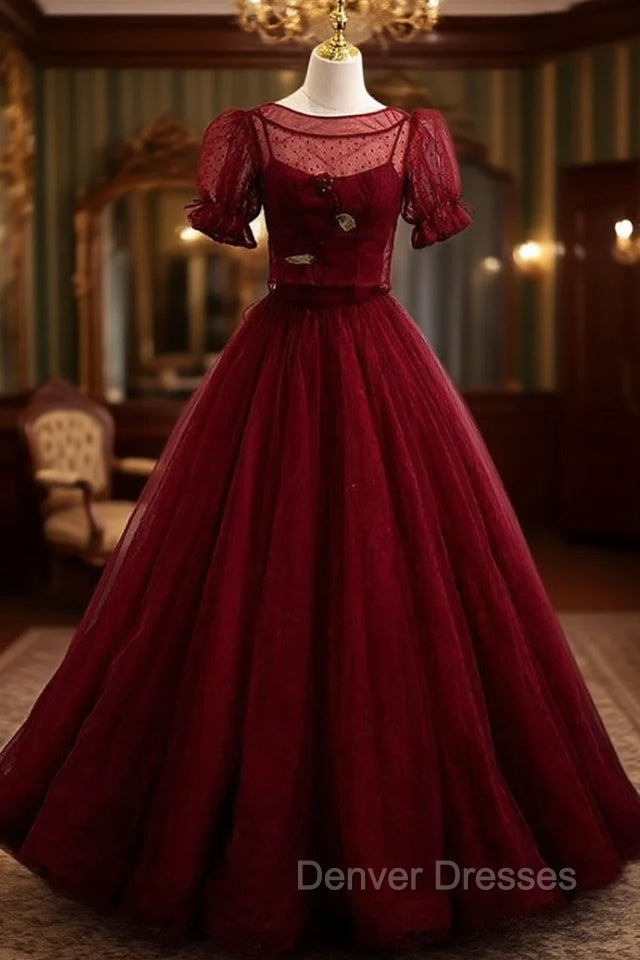 Burgundy Tulle Spaghetti Straps Prom Dress With Detachable Top Main image