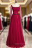 Burgundy Tulle Square Long Sleeve Prom Dress