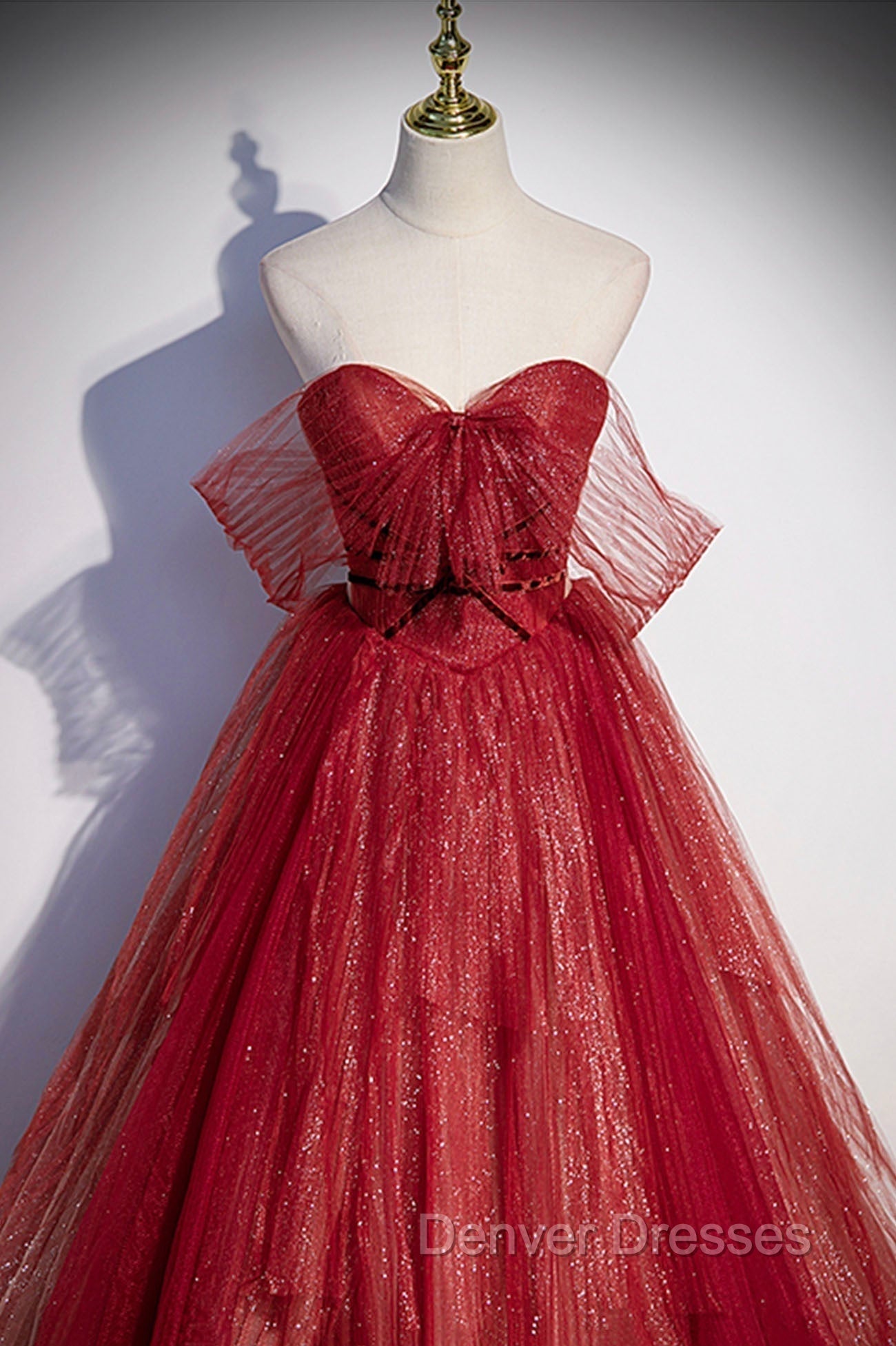 Burgundy Tulle Strapless Floor Length Prom Dress, A-Line Evening Graduation Dress Secondary image