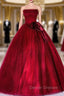 Burgundy Tulle Strapless Pleats Quinceanera Dress