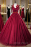 Burgundy Tulle V-neck Pleats Quinceanera Dress