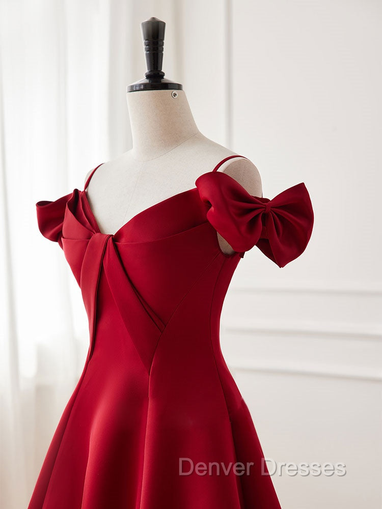 Burgundy  V Neck Satin Short Prom Dress, Burgundy Homecoming Dress Secondary image