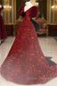Burgundy V Neck Sequin Long Prom Dress, Burgundy Evening Dress