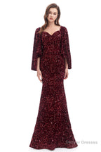 V-Neck Sequins Mermaid Prom Dresses with Sleeves