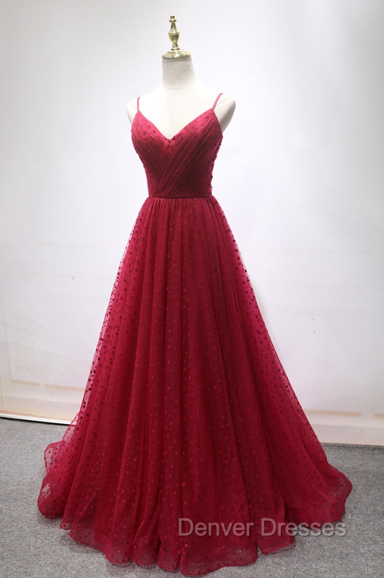 Burgundy V-Neck Tulle Long Prom Dress, A-Line Backless Evening Party Dress Secondary image