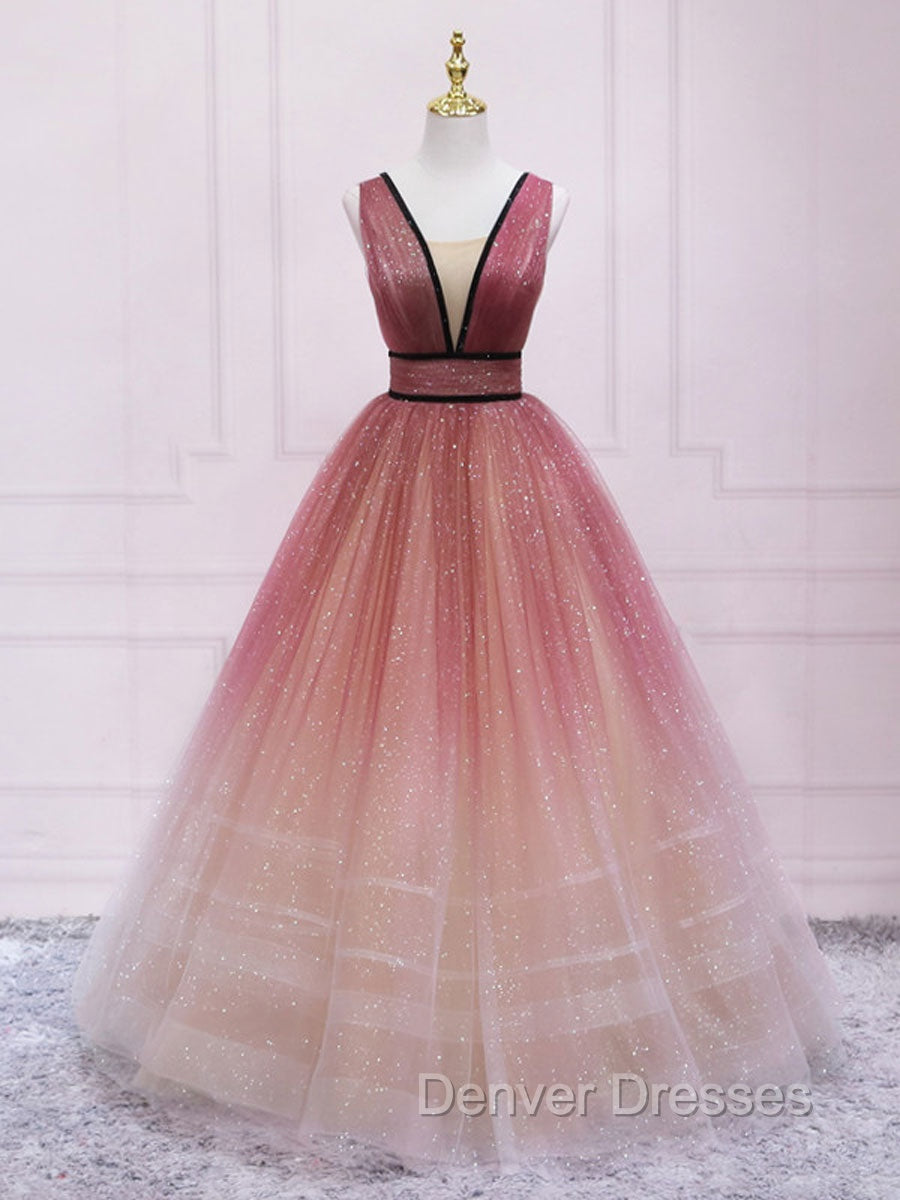 Burgundy V Neck Tulle Long Prom Dress Burgundy Long Evening Dress Main image
