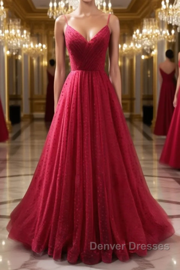 Burgundy v  neck tulle long prom Dress, burgundy tulle formal Dress Main image