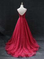 Burgundy v  neck tulle long prom Dress, burgundy tulle formal Dress