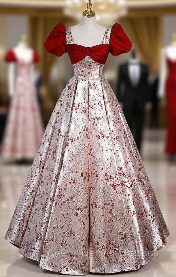 Burgundy Velvet Champagne Satin Short Sleeve prom Dress