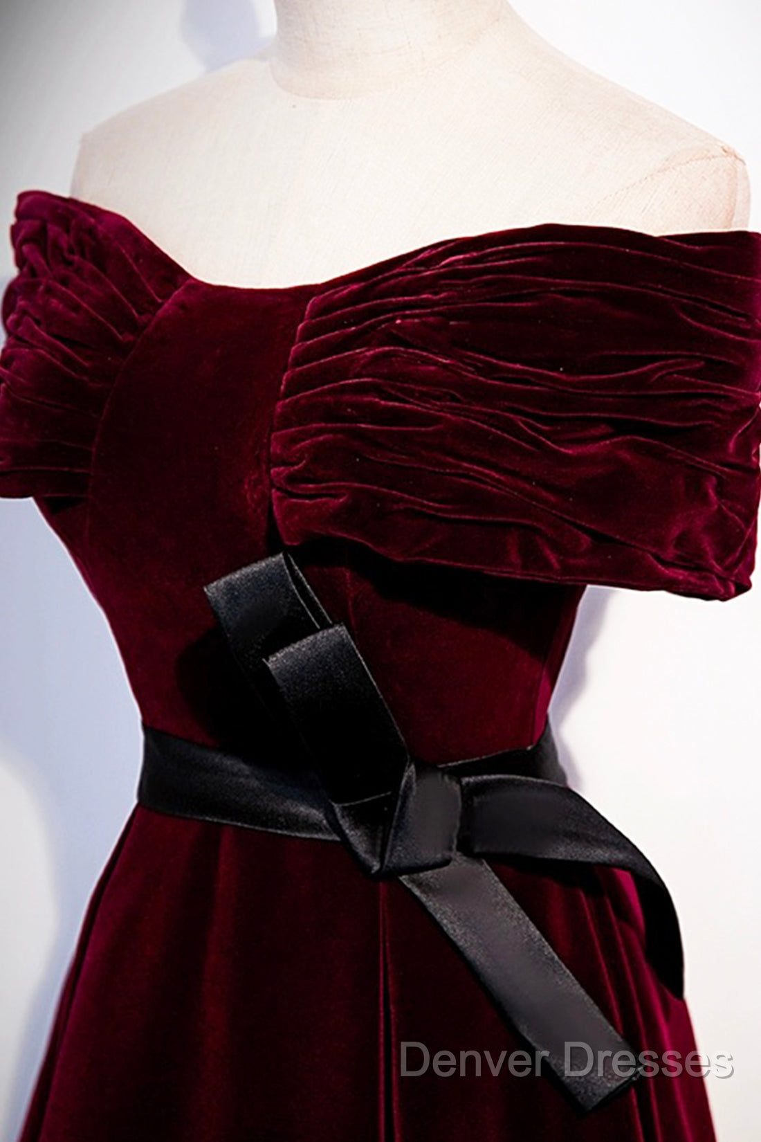 Burgundy Velvet Floor Length Prom Dress, Elegant Off The Shoulder Party Dress