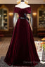 Burgundy Velvet Floor Length Prom Dress, Elegant Off The Shoulder Party Dress