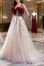Burgundy Velvet Lace Long Prom Dress, A-Line Off Shoulder Evening Dress