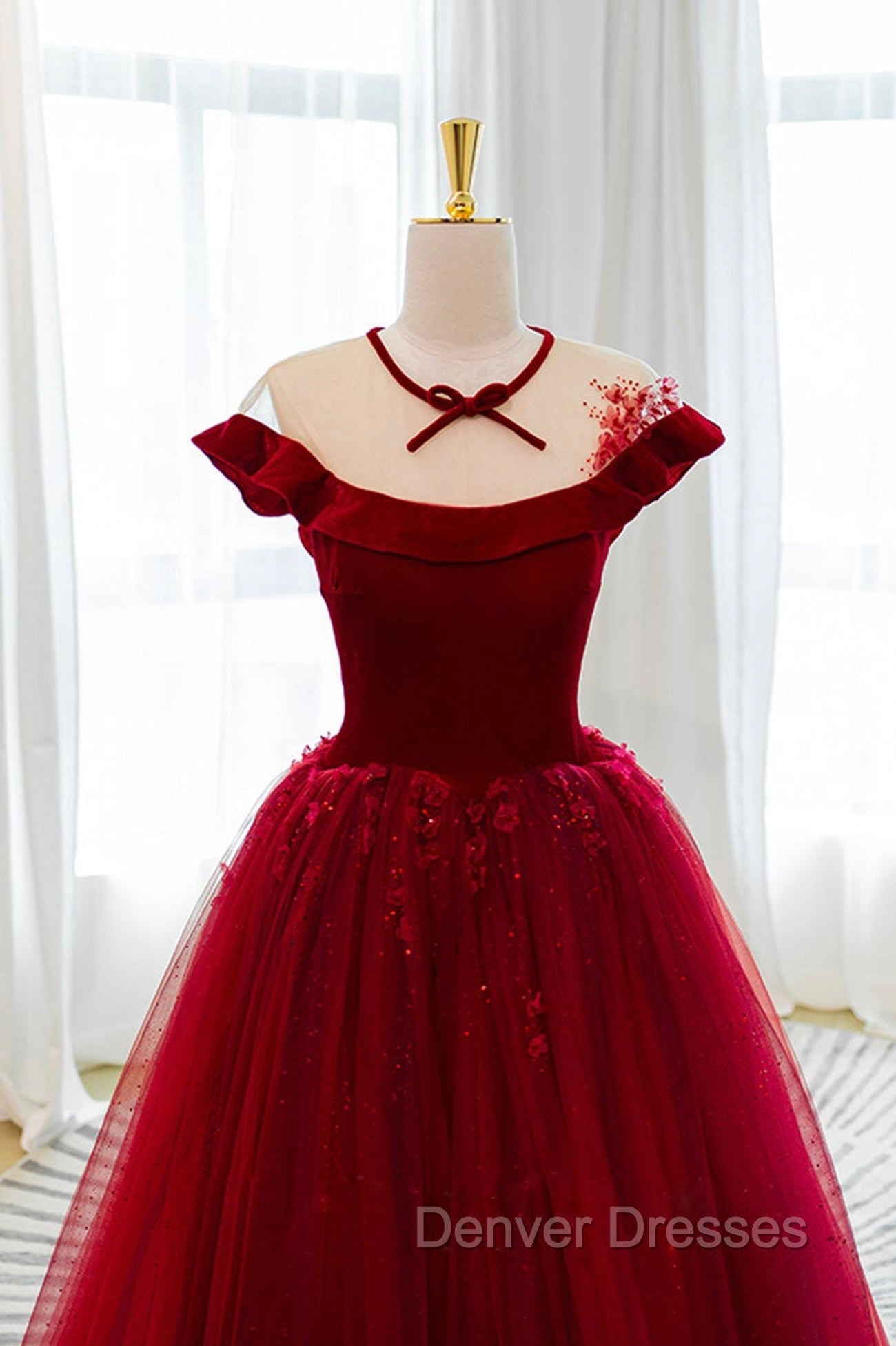 Burgundy Velvet Long A-Line Prom Dress, Burgundy Formal Evening Dress