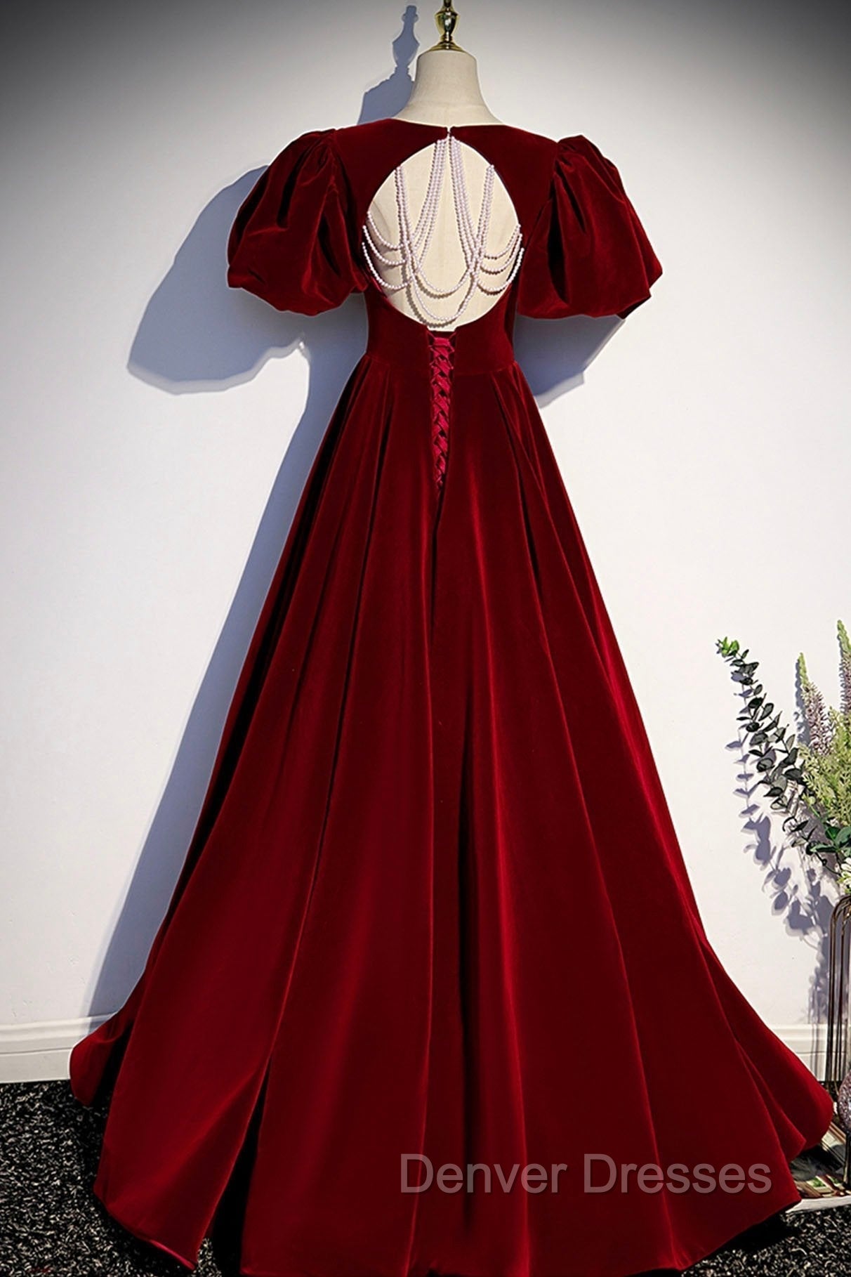 Burgundy Velvet Long Prom Dress Evening Dress Secondary image