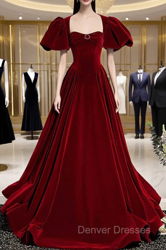 Burgundy Velvet Long Prom Dress Evening Dress Main image