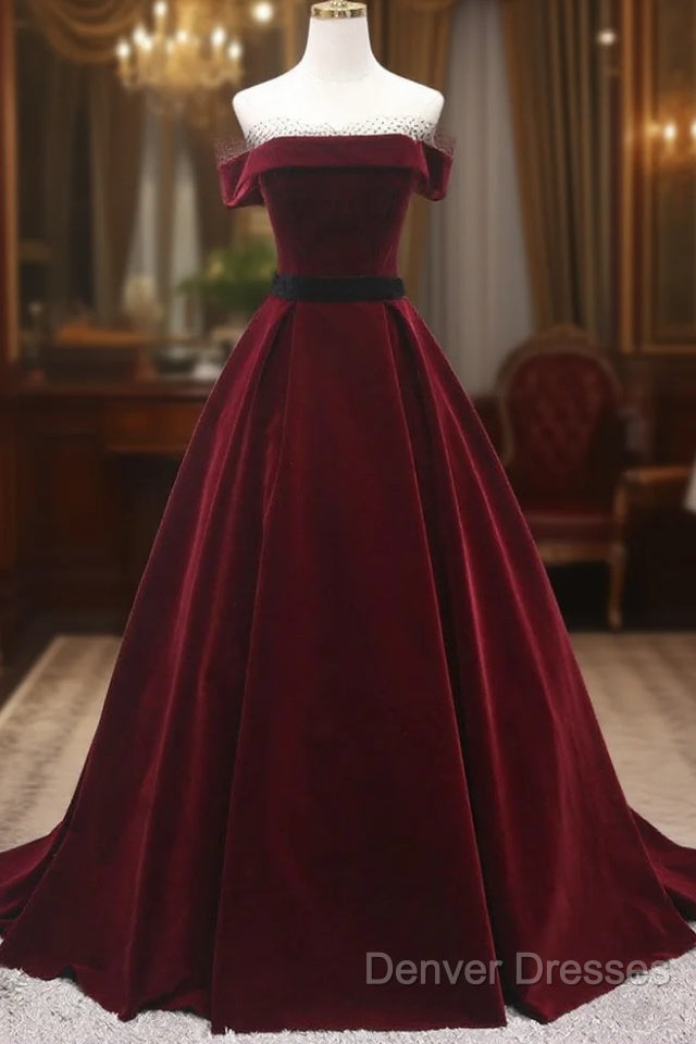 Burgundy Velvet Long Prom Dress, A-Line Evening Dress Main image