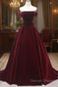 Burgundy Velvet Long Prom Dress, A-Line Evening Dress