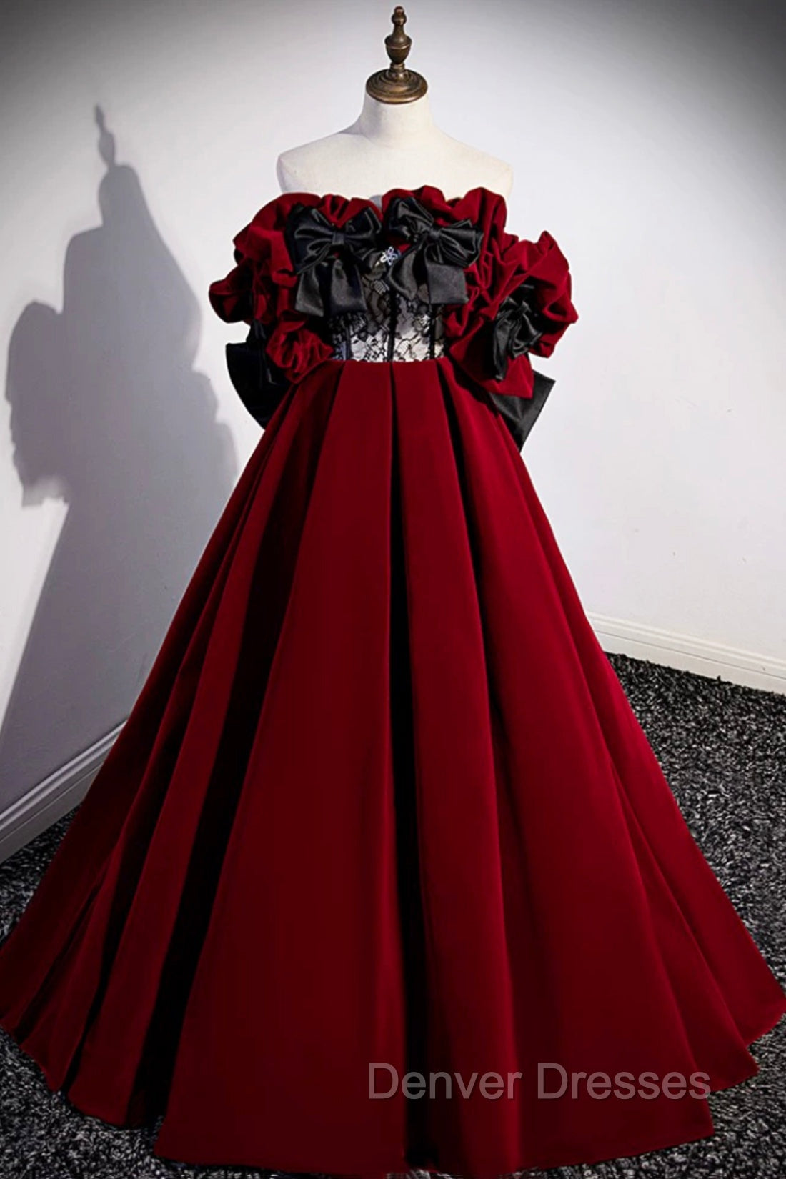 Burgundy Velvet Off the Shoulder Floor Length Prom Dress Secondary image