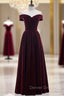 Burgundy Velvet Off the Shoulder Pleats Prom Dress