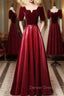 Burgundy Velvet Satin Short Sleeve Prom Dress