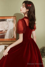 Burgundy Velvet Short Prom Dress, A-Line Homecoming Party Dress