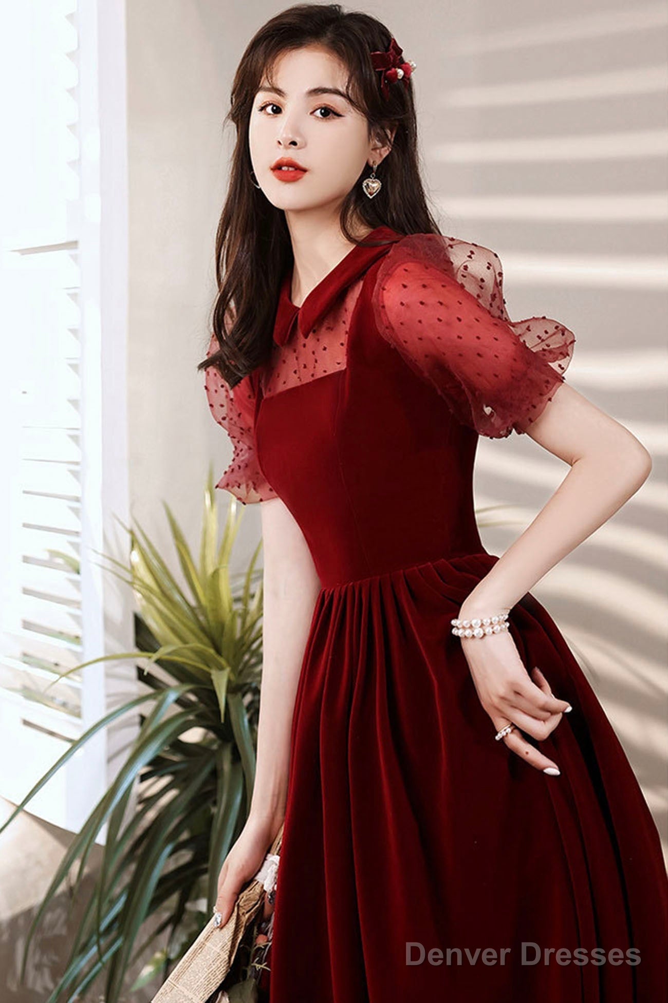 Burgundy Velvet Short Prom Dress, A-Line Homecoming Party Dress