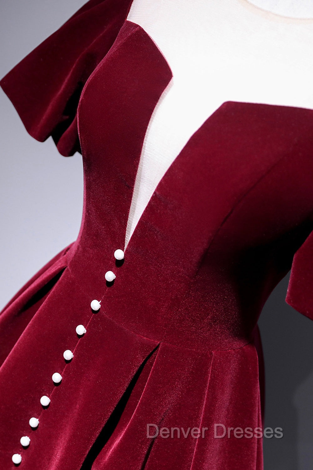 Burgundy Velvet Short Prom Dress, Cute A-Line Party Dress Secondary image