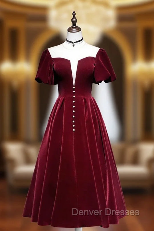 Burgundy Velvet Short Prom Dress, Cute A-Line Party Dress Main image