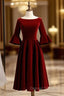 Burgundy Velvet Short Sleeve Bateau Neck Short Prom Dress