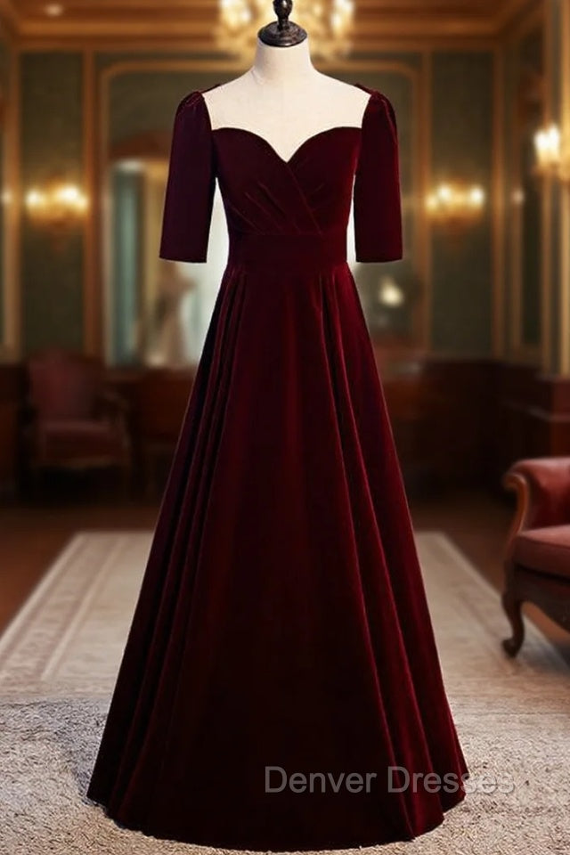 Burgundy Velvet Short Sleeve Scoop Prom Dress Main image
