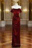 Burgundy Velvet Strapless Pleats Prom Dress