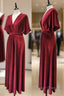 Burgundy Velvet Winter Formal Dress V-Neck Long Bridesmaid Dress