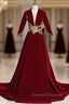 Burgundy Vevelt Short Sleeve Appliques Prom Dress
