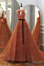 Burnt Orange Crew Neck A-Line Formal Dress With Sash