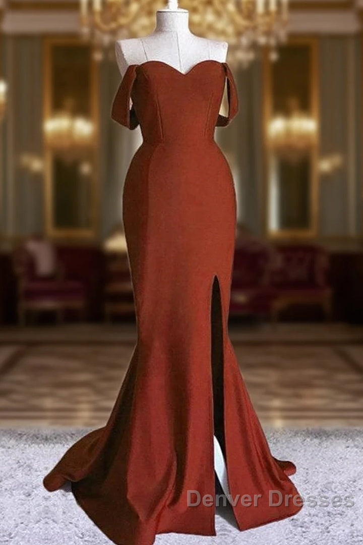 Burnt Orange Mermaid Dress Off The Shoulder With Slit Main image