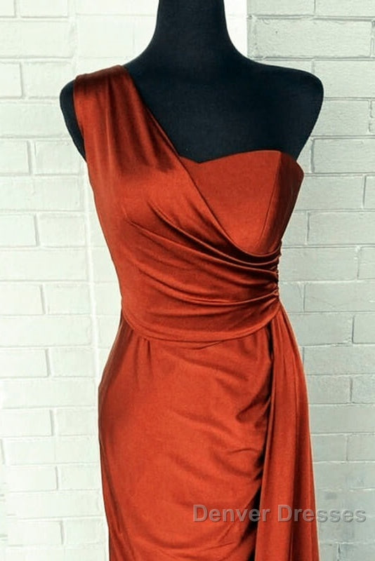 Burnt Orange Satin Bridesmaid Dress One Shoulder Secondary image
