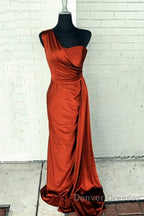 Burnt Orange Satin Bridesmaid Dress One Shoulder