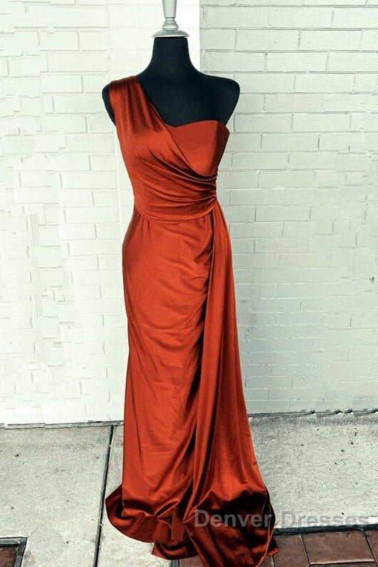 Burnt Orange Satin Bridesmaid Dress One Shoulder