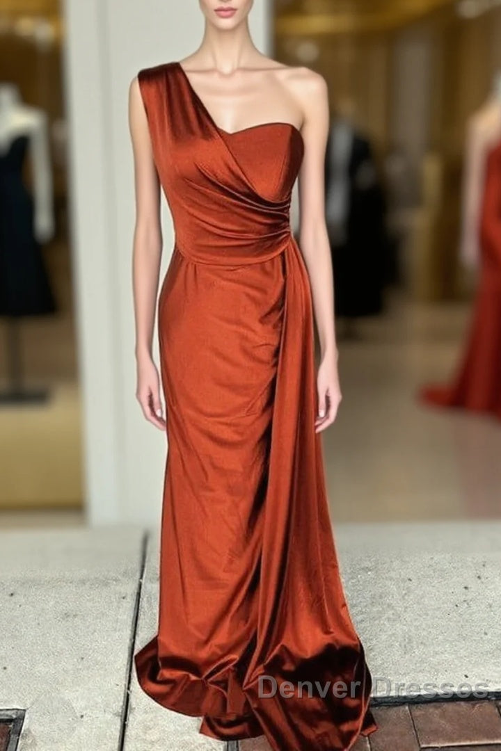 Burnt Orange Satin Bridesmaid Dress One Shoulder Main image