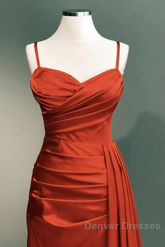 Burnt Orange Sweetheart Slit Satin Spaghetti Straps Dress Secondary image