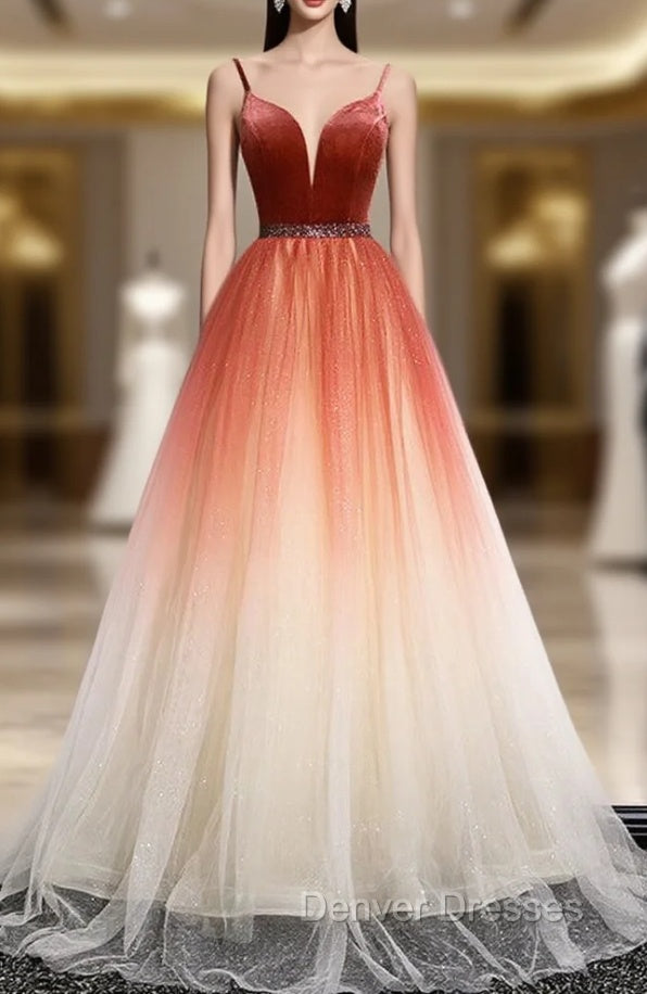 Burugndy Tulle Velvet Spaghetti Straps Prom Dress Main image