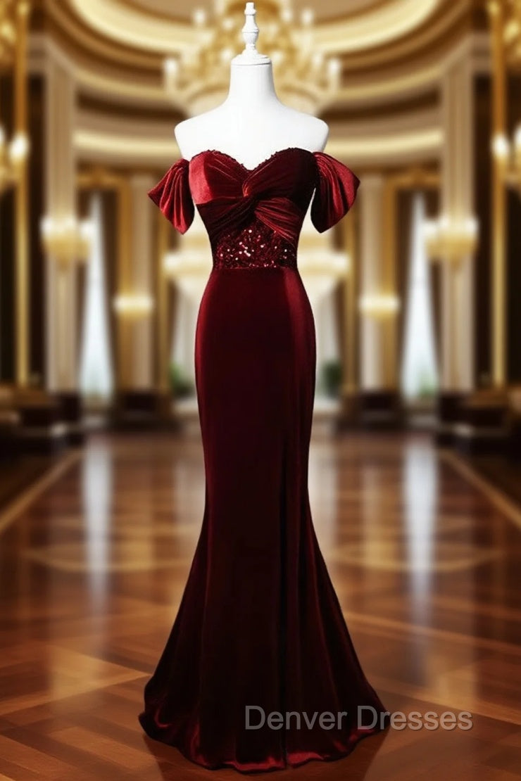 Burungdy Mermaid Sequins Velvet Prom Dress Main image
