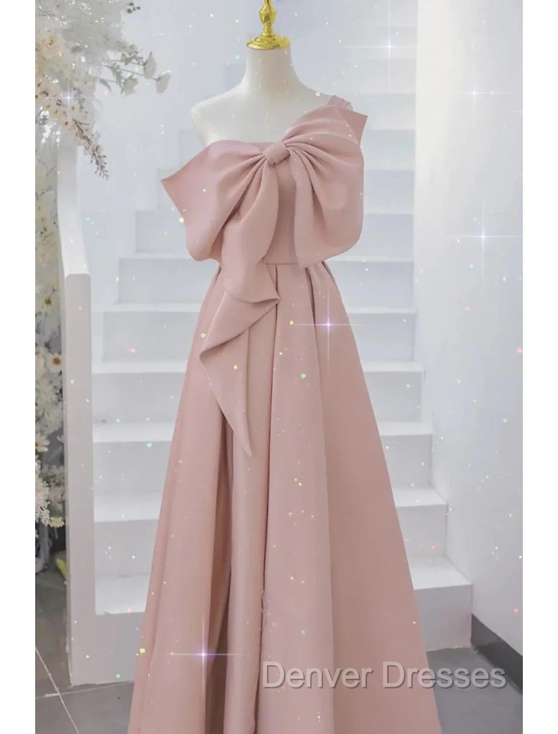 Buyishang Wedding Dress A-Line One Shoulder Sleeveless Floor Length Taffeta Bridal Gowns With Bow(s) Secondary image