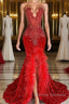 Mermaid Prom Dress with Sequins Sleeveless Split Beadings and Feather Embellishments