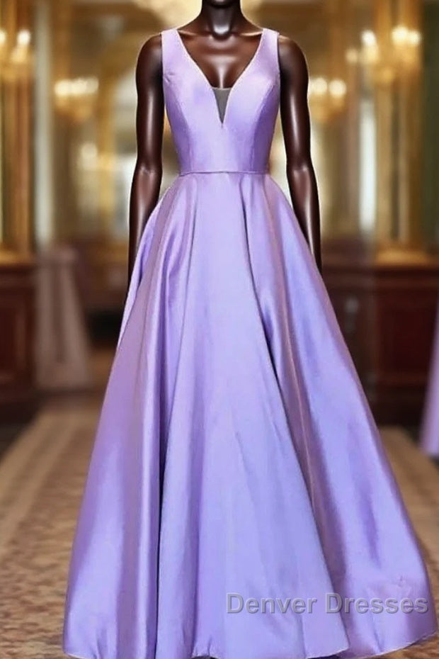 Simple Purple Satin Long Prom Dress Purple Formal Dress, Graduation School Party Gown Main image
