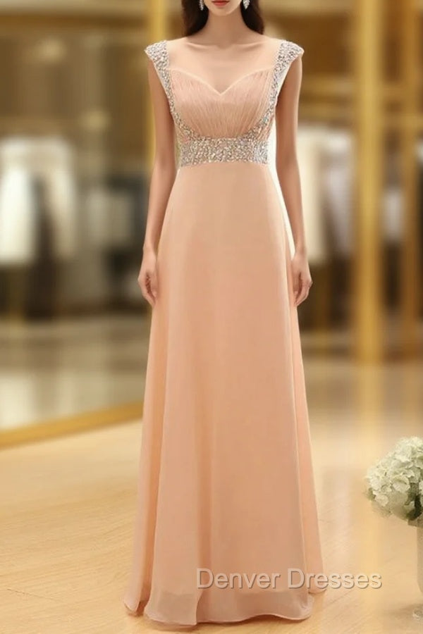 Cap Pink Chiffon Sequins V-neck Backless Bridesmaid Dress Main image