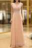 Cap Pink Chiffon Sequins V-neck Backless Bridesmaid Dress