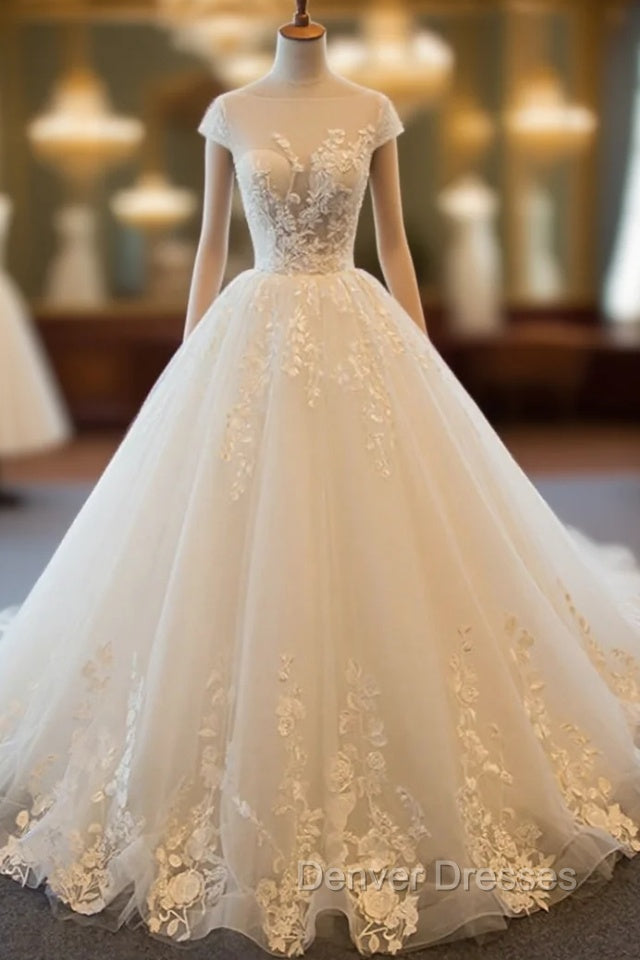 Cap Sleeve Ball Gown Tulle Bridal Gowns Handmade Vintage Sheer Wedding Dress Main image